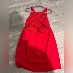 Red mini dress, cross cross back